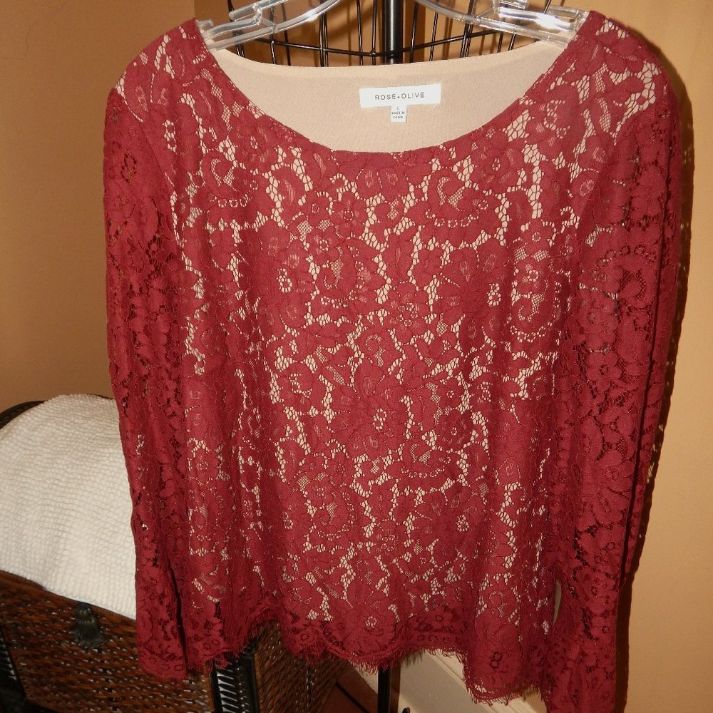 Ladies Rose+Olive Lace Blouse - top - shirt    Size Large
